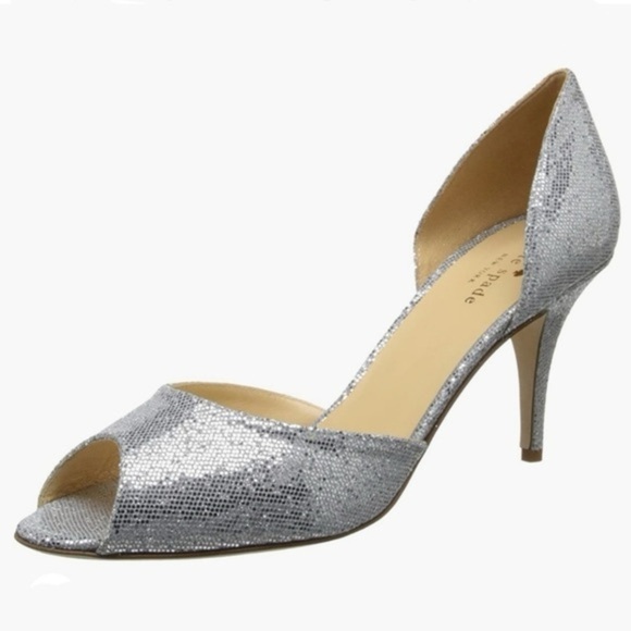 Kate Spade Sage Silver Starlight Peep Toe Heel. Size 7 - Picture 1 of 7